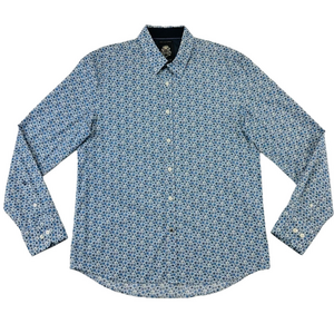 English Laundry blue floral stretch cotton casual button down mens shirt Large